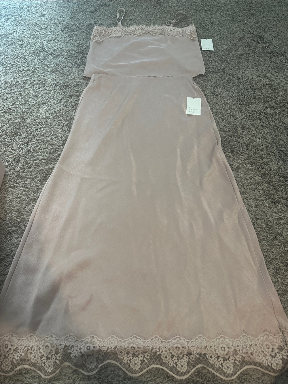 a new day Soft Blush Slip maxi skirt set with Lace Trim nwt 5